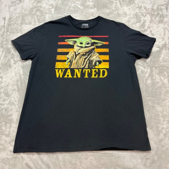 Star Wars The‎ Mandalorian Baby Yoda Wanted Black Graphic T-Shirt 2XL/2XG - Picture 2 of 6